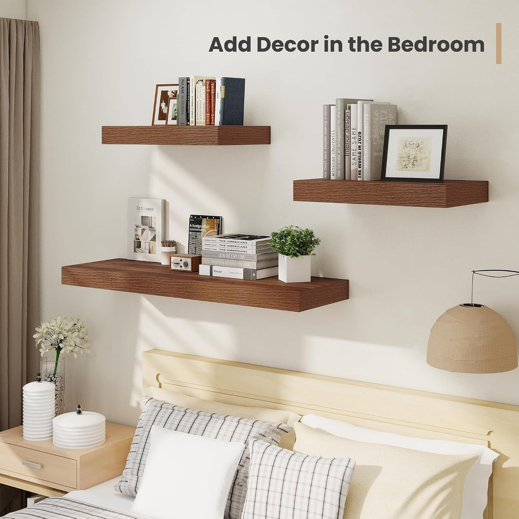 Heimlove 48 x 12 Deep Floating Shelves Wall Mounted Set of 2 Walnut