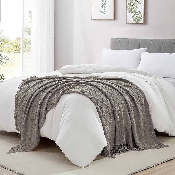 BOURINA Dark Grey Throw Blanket 50 x70 Inches Jacquard Argyle Throw Textured - Image 3