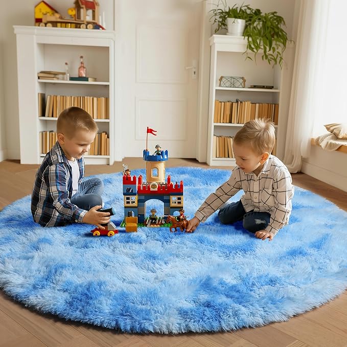ONASAR Tie-Dye Blue Round Area Rug 4ft, Soft Bedroom Circle Rugs Floor Mats - Image 4