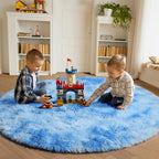 ONASAR Round Rugs 5ft for Bedroom Living Room, Tie-Dye Blue Fluffy Circle Area - Image 4