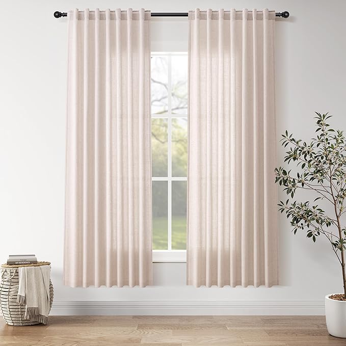 Natural White Linen Curtains 72 Inches Long by Nanspring