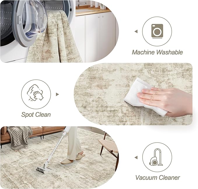 Abstract Rug 8x10 Large Living Room Rugs Neutral Modern Washable Area Rugs - Image 6
