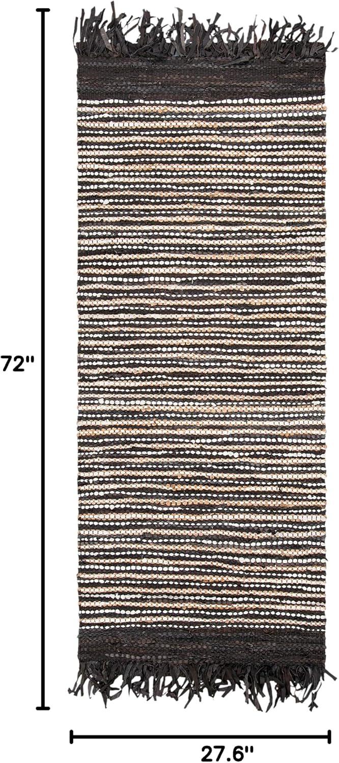 SAFAVIEH Vintage Leather Collection Runner Rug - 2'3" x 6', Dark Brown & Multi, Handmade Boho Fringe Leather, Ideal for High Traffic Areas in Living Room, Bedroom (VTL373C)