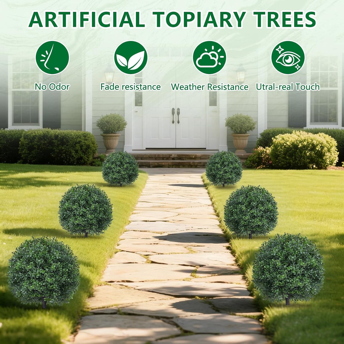 Grooy Artificial 2 Pack Boxwood Topiary Plant with Spike for Outdoor