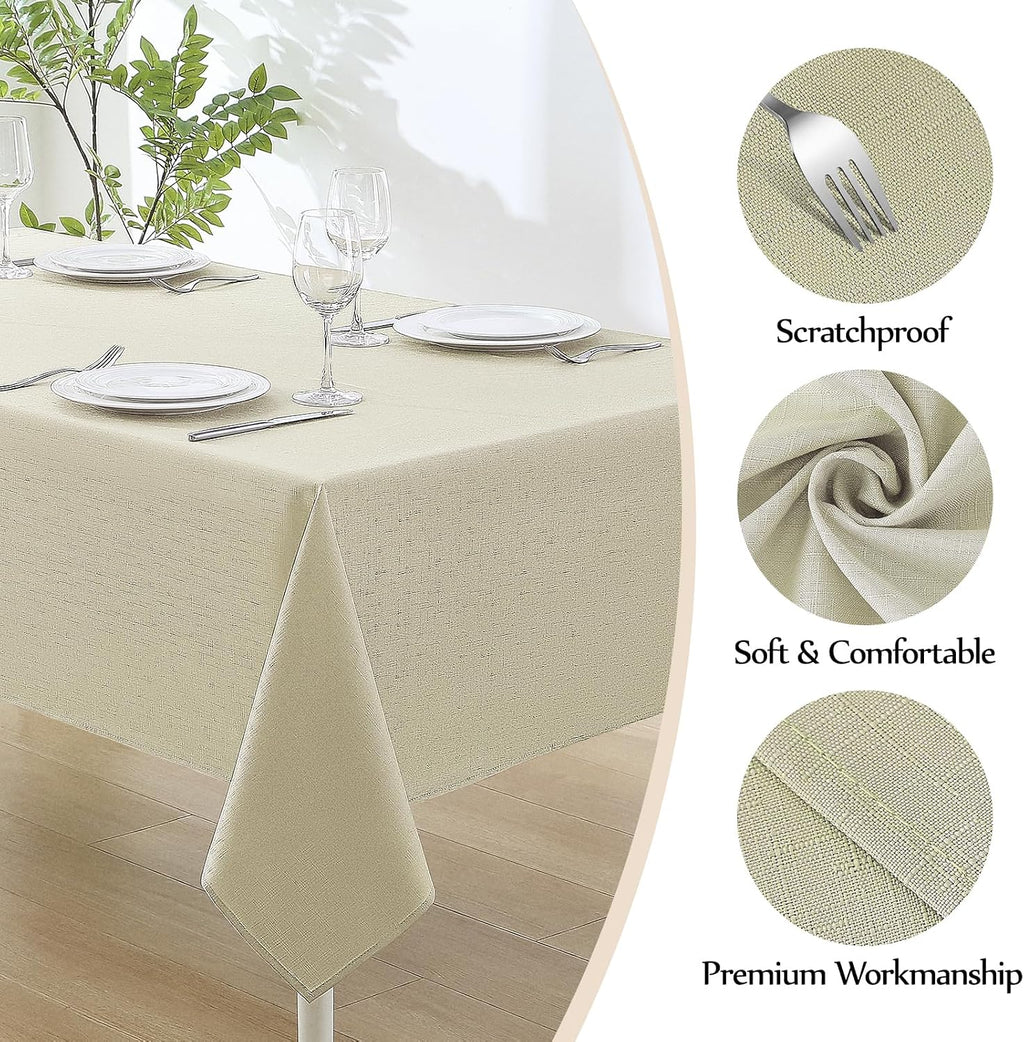 Faux Linen Rectangle Tablecloths 60x84in Beige Waterproof 1 Pack