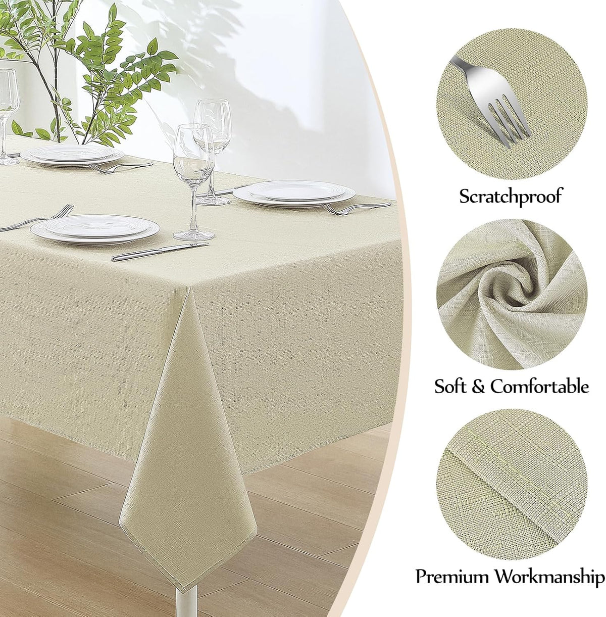 Faux Linen Rectangle Tablecloths 60x84in Beige Waterproof 1 Pack