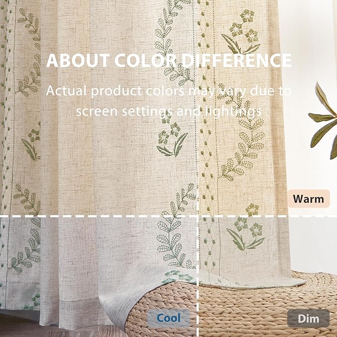 jinchan Belrose 4 Panel Curtains Set 84 Inch Length Floral Curtains Sage Green - Image 6