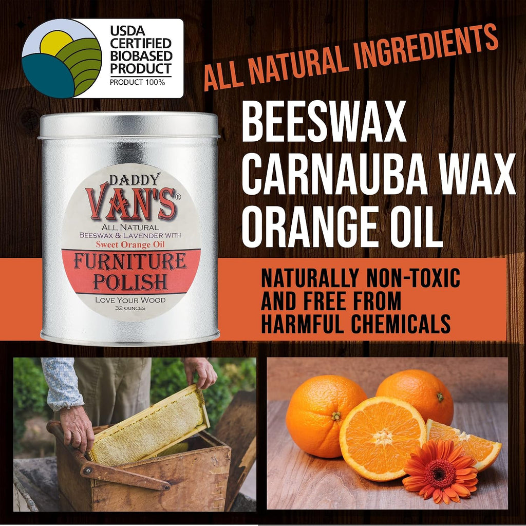 Daddy Van's All Natural Beeswax & Lavender with Sweet Orange Oil Furniture Polish - 32 Ounce Economy Size