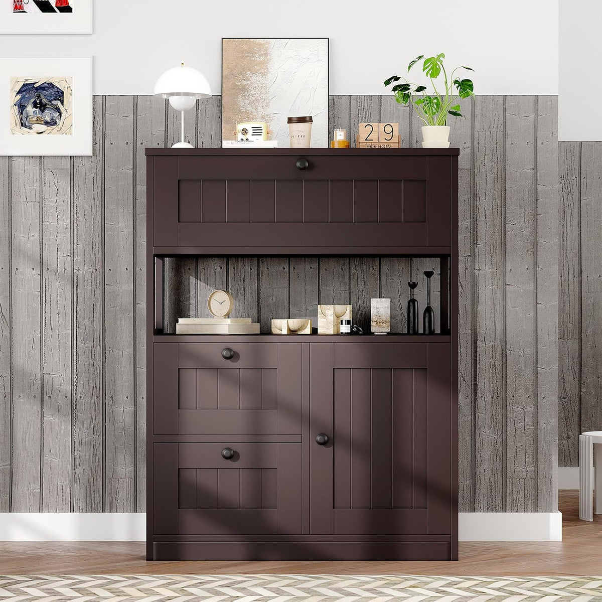 GRUSIGN Bathroom Cabinet, Modern Bathroom Floor Storage Cabinet Organizer with 1 Door and 3 Drawers, Freestanding Cupboard for Kitchen/Living Room Use