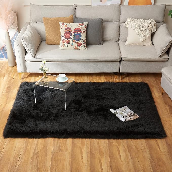 EasyJoy Ultra Soft Fluffy Shaggy Area Rug Faux Fur Rug Chair Cover Seat Pad - Image 4