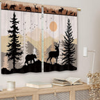 Farmhouse Forest Cabin Kitchen Curtains Rustic Wooden Small Short Cafe Window Curtains Tree Country Deer Bear Rod Pocket Bathroom Window Drapes Treatment Tier Curtains 2 Panels (26x24 Inch)