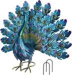 YEAHOME Garden Decor Outdoor Statues, 34" Large Metal Peacock Standing Yard Art, Blue Green Bird Lawn Sculptures Garden Decor for Outside Patio Porch Backyard