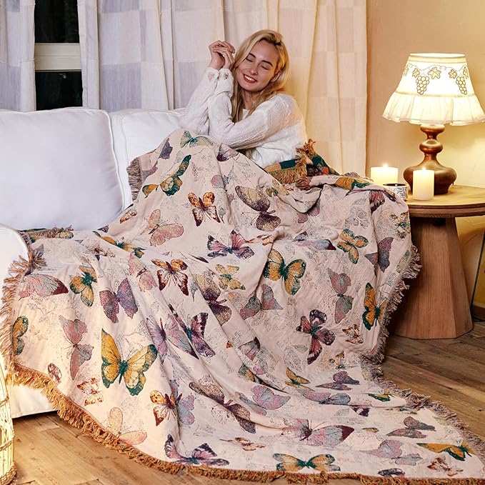 MSGKV Boho Throw Blanket for Couch Cotton Butterfly Blanket 50"x60" Sofa Chair - Image 6