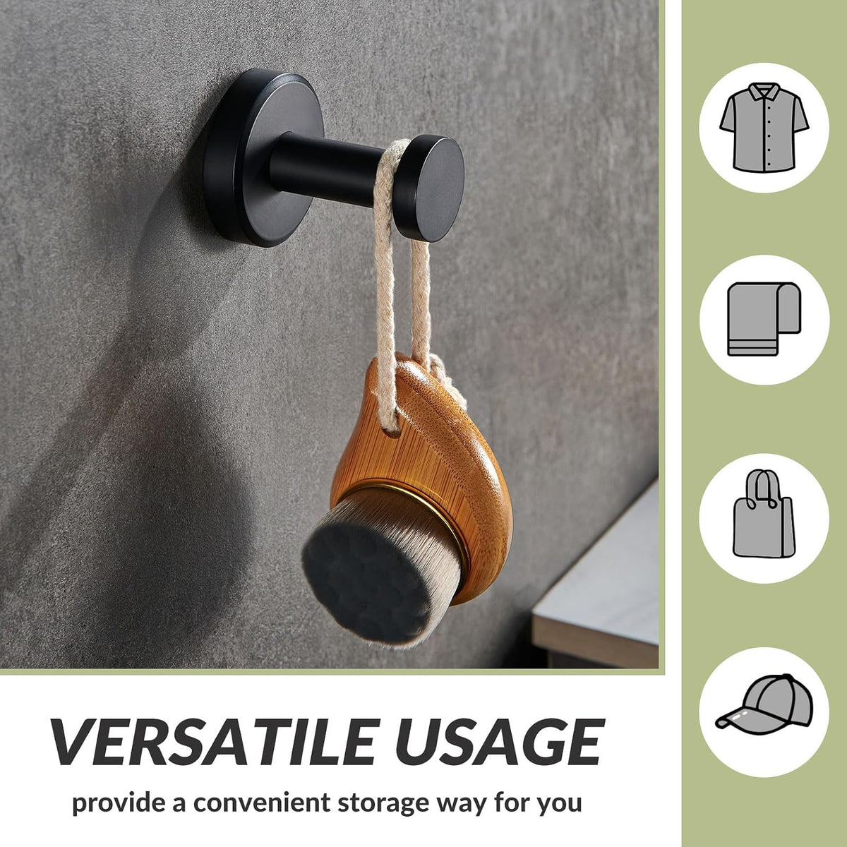 APLusee Matte Black Towel Hook for Bathroom Home Storage, Wall Mounted