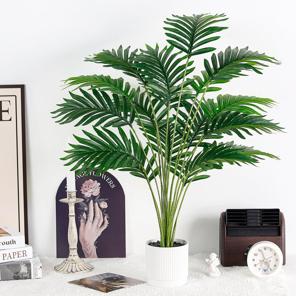 Der Rose 28" Fake Palm Tree, Artificial Plants Indoor in Modern White Pot