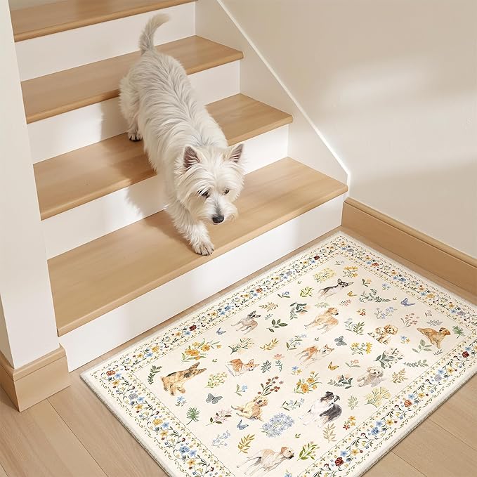2x3 Dog Rugs for Entryway, Machine Washable Door Mat Animal Floral Small Area - Image 3