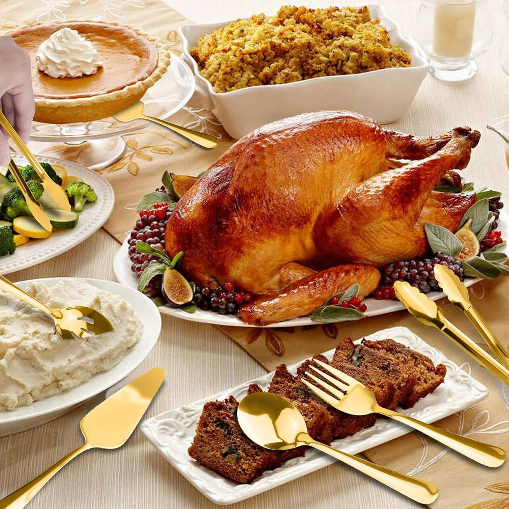Serving Utensils, XEVOM 6-Piece Stainless Steel Serving Utensil Set Gold