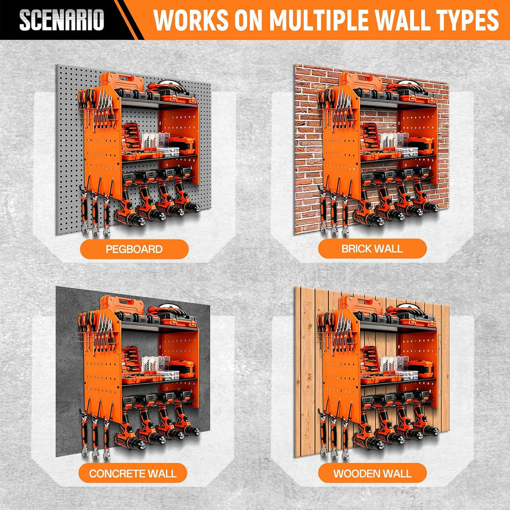 4-Tier Power Tool Organizer,Tool Storage Rack with 4 Drill Holders, Cordless Tool Organizer,Heavy Duty Power Tool Shelf for Garage,Warehouse,Workshop, Gift for Men,Husband