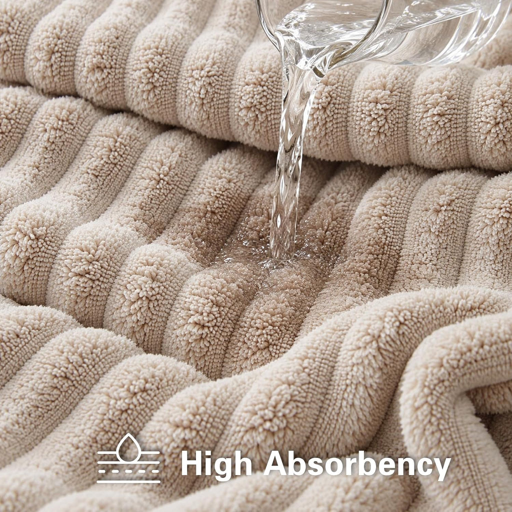 6 Piece Bath Towel Set, 30"x60" Microfiber Towels, Beige
