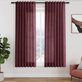 Burgundy Linen Curtains 63 Inches Long 2 Panel Sets by Nanspring
