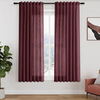 Burgundy Linen Curtains 63 Inches Long 2 Panel Sets by Nanspring