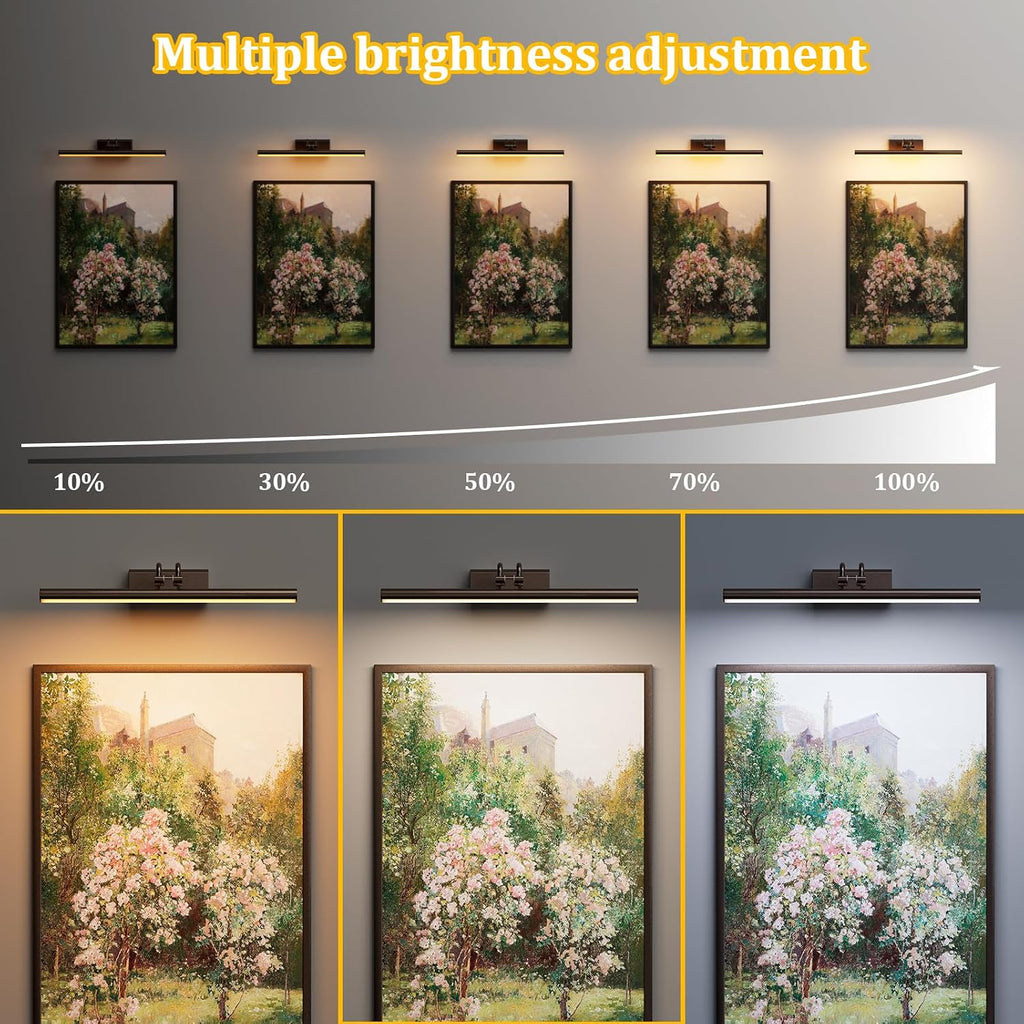 Picture Light for Wall, RF Remote, USB Charging Brown