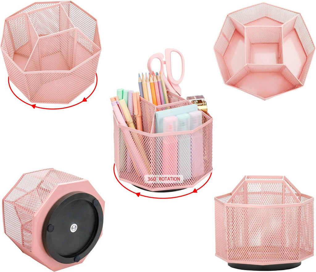 Exerz Desk Organizer 360 Rotating Pen Holder Storage Caddy Light Pink