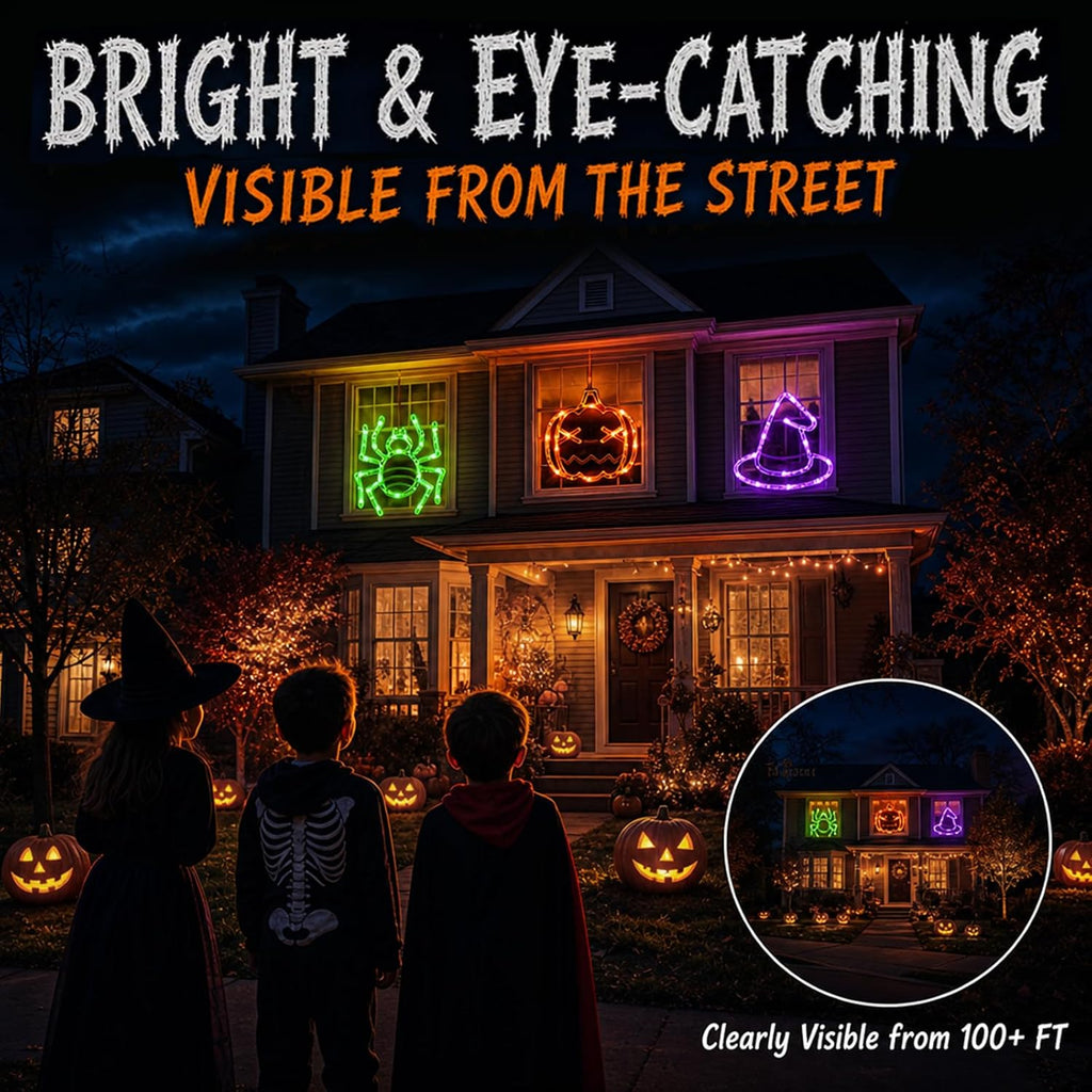 LOLStar Halloween Window Lights, 3 Pack Pumpkin, Spider, Witch Hat Lights