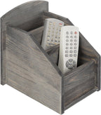 MyGift Graywashed Wood Remote Control Holder, 3-Compartment Organizer