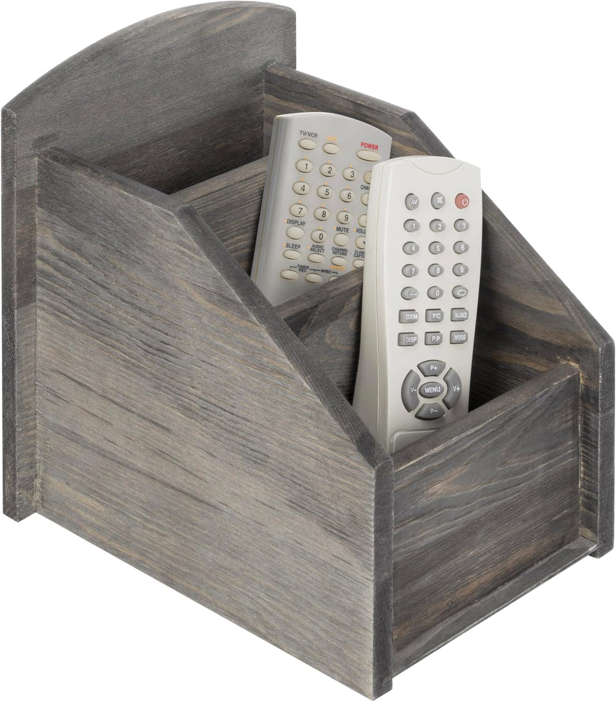MyGift Graywashed Wood Remote Control Holder, 3-Compartment Organizer