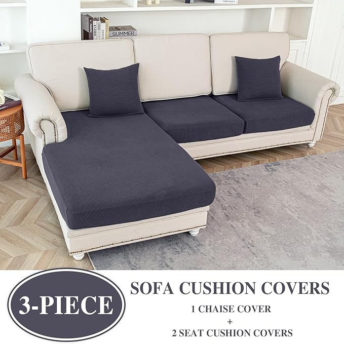 Couch Cushion Covers for Sectional Sofa L Shape Washable Separate Seat Chaise - Image 2