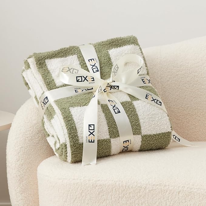 EXQ Home Checkered Throw Blanket, Knitted Blanket - Image 4