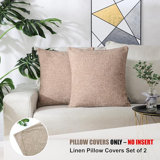 HPUK Pack of 2 Tan Throw Pillow Covers, 18x18 inch Accent Throw Pillows - Image 3