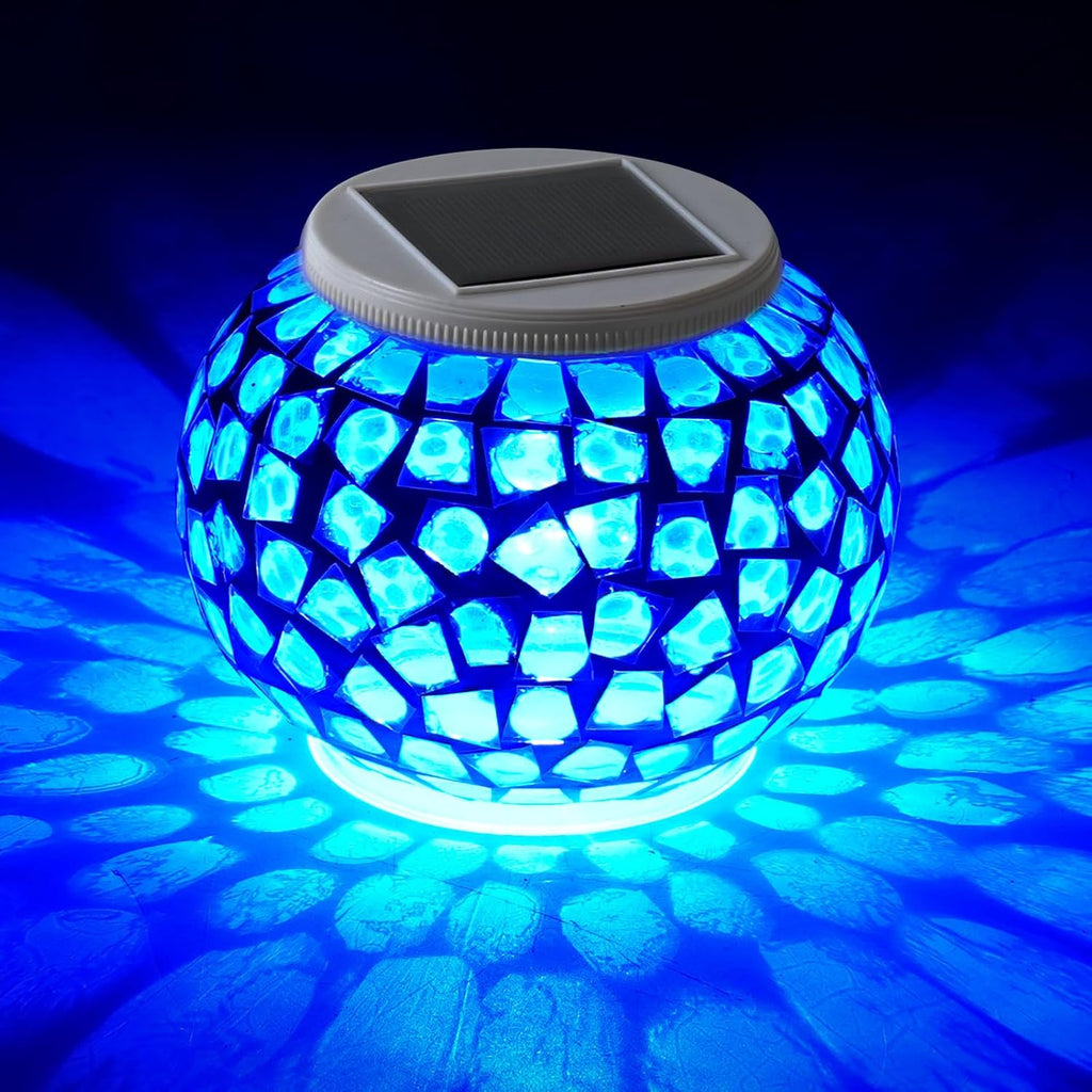 WSgift Color Changing Solar Powered Glass Mosaic Ball Led Garden Lights, Rechargeable Outdoor Waterproof Solar Night Lights Table Lamps for Decorations, Ideal Gifts