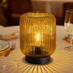 LUSHARBOR Battery Operated Decorative Glass Table Lamp with Timer Amber