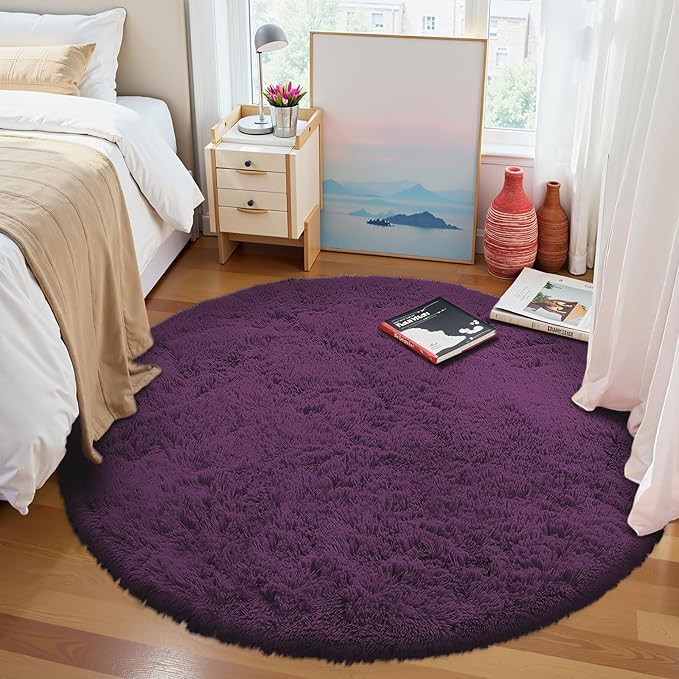 OLANLY Dark Purple Round Rugs for Bedroom - Image 3