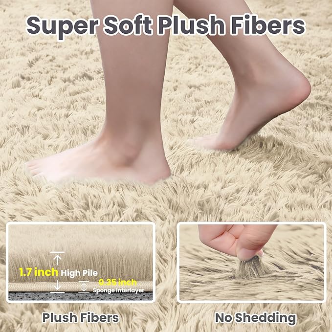 5x7 Area Rugs for Living Room Rug: Soft Fluffy Shag Beige Rugs for Bedroom - Image 5