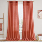 Nanspring Coral Linen Curtains 120 Inches Long 2 Panels Set Back Tab Loop by Nanspring