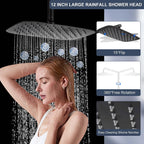 Shower Head System with Caddy Oil Rubbed Bronze Shower Kit with 12 Inch | Stainless Steel Bathroom Rain Shower Head and Handle Set Fixture, Outdoor Exposed Wall Mounted