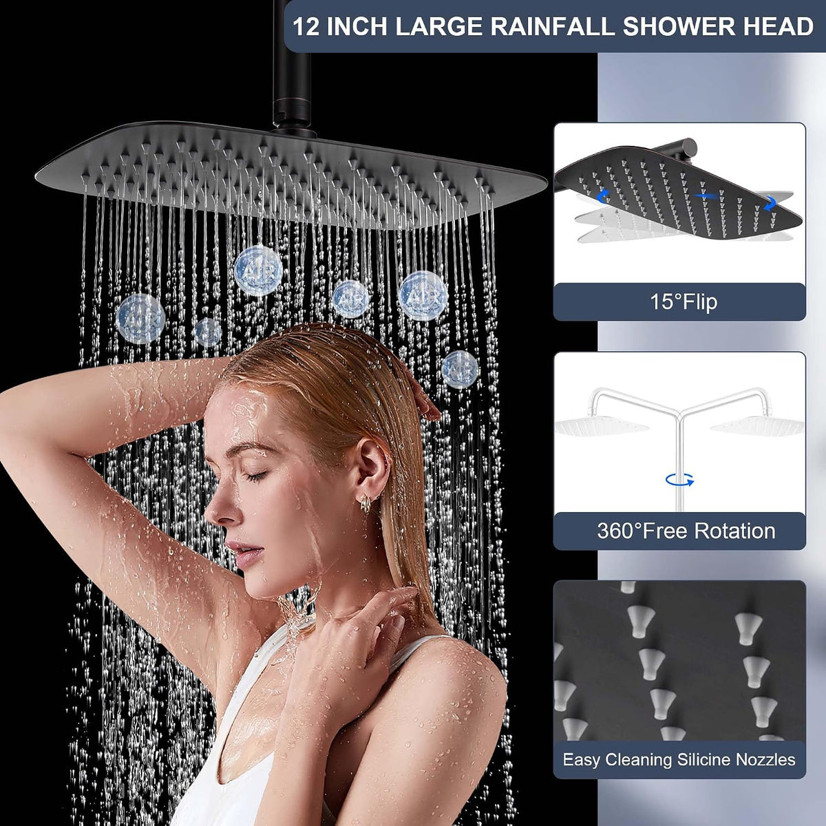 Shower Head System with Caddy Oil Rubbed Bronze Shower Kit with 12 Inch | Stainless Steel Bathroom Rain Shower Head and Handle Set Fixture, Outdoor Exposed Wall Mounted