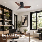 25 Inch Small Ceiling Fan No Light, Low Profile, Black Walnut