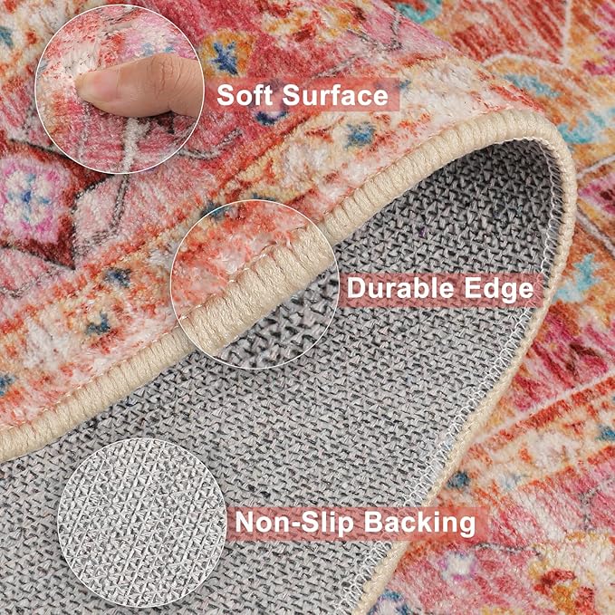 Yamaziot Washable Runner Rug, 2x10 Non-Slip Boho Vintage Hallway Rug Runner - Image 5