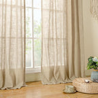 LAMIT Brown Linen Curtains 24 Inch Length, Semi Sheer Light Filtering Window - Image 9