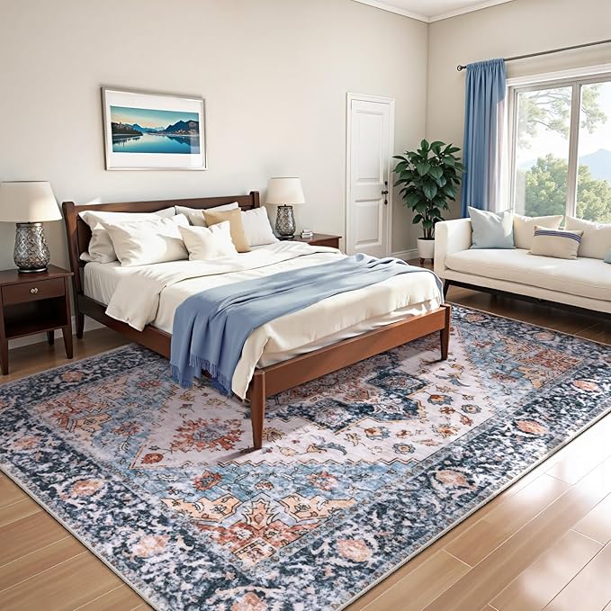 SERISSA Washable Rugs 6x9 Area Rugs, Large Non-Slip Boho Living Room Blue - Image 2