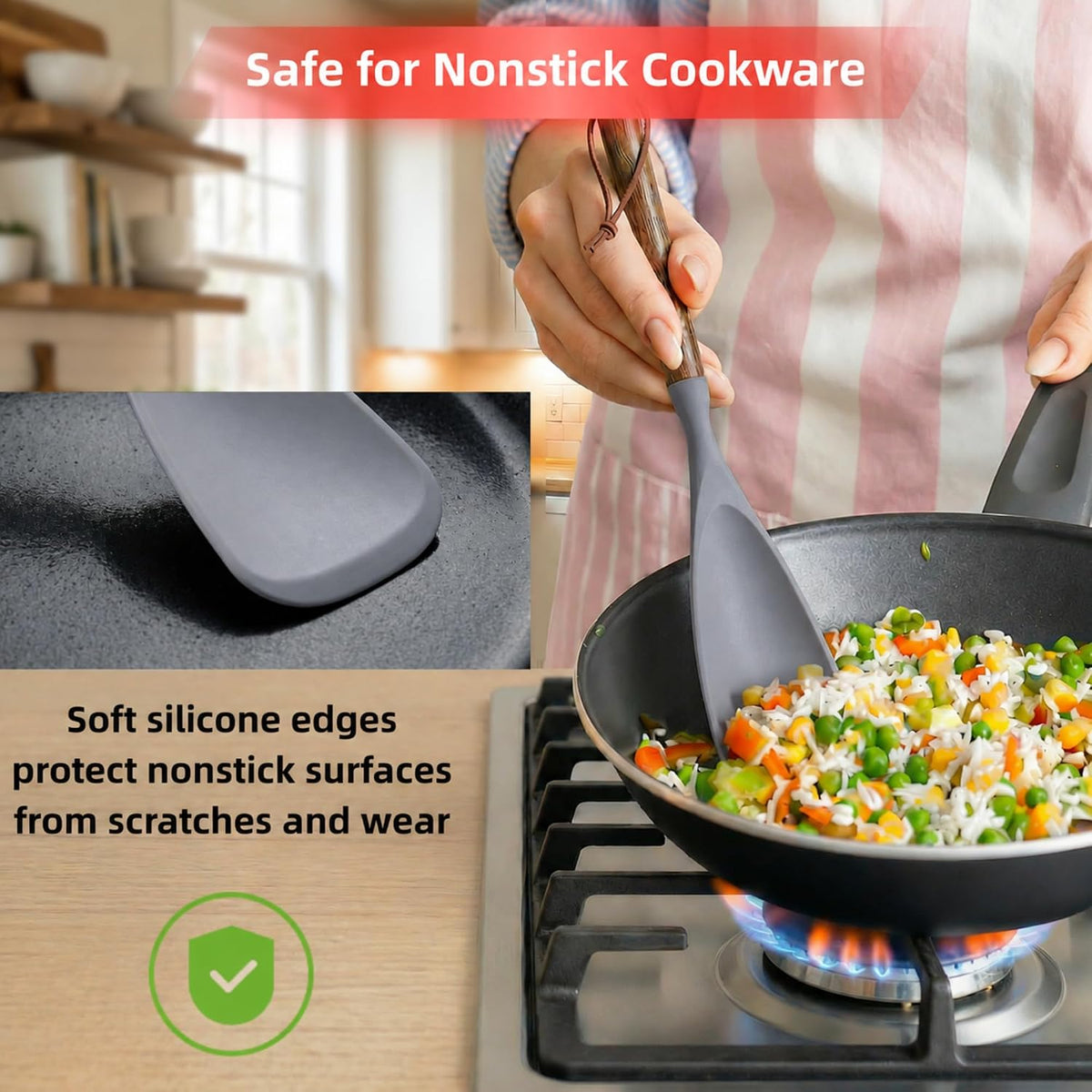 Silicone Cooking Spoon Spatula for Nonstick Cookware,Heat Resistant,12.8"