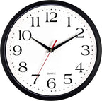 Bernhard Products Black Wall Clock Silent Non Ticking 10 Inch Quality Quartz Battery Operated Round Easy to Read Home/Office/Kitchen/Classroom/School Clock Sweep Movement