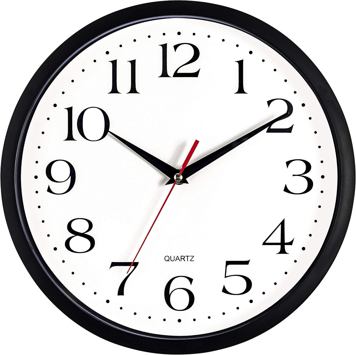 Bernhard Products Black Wall Clock Silent Non Ticking 10 Inch Quality Quartz Battery Operated Round Easy to Read Home/Office/Kitchen/Classroom/School Clock Sweep Movement
