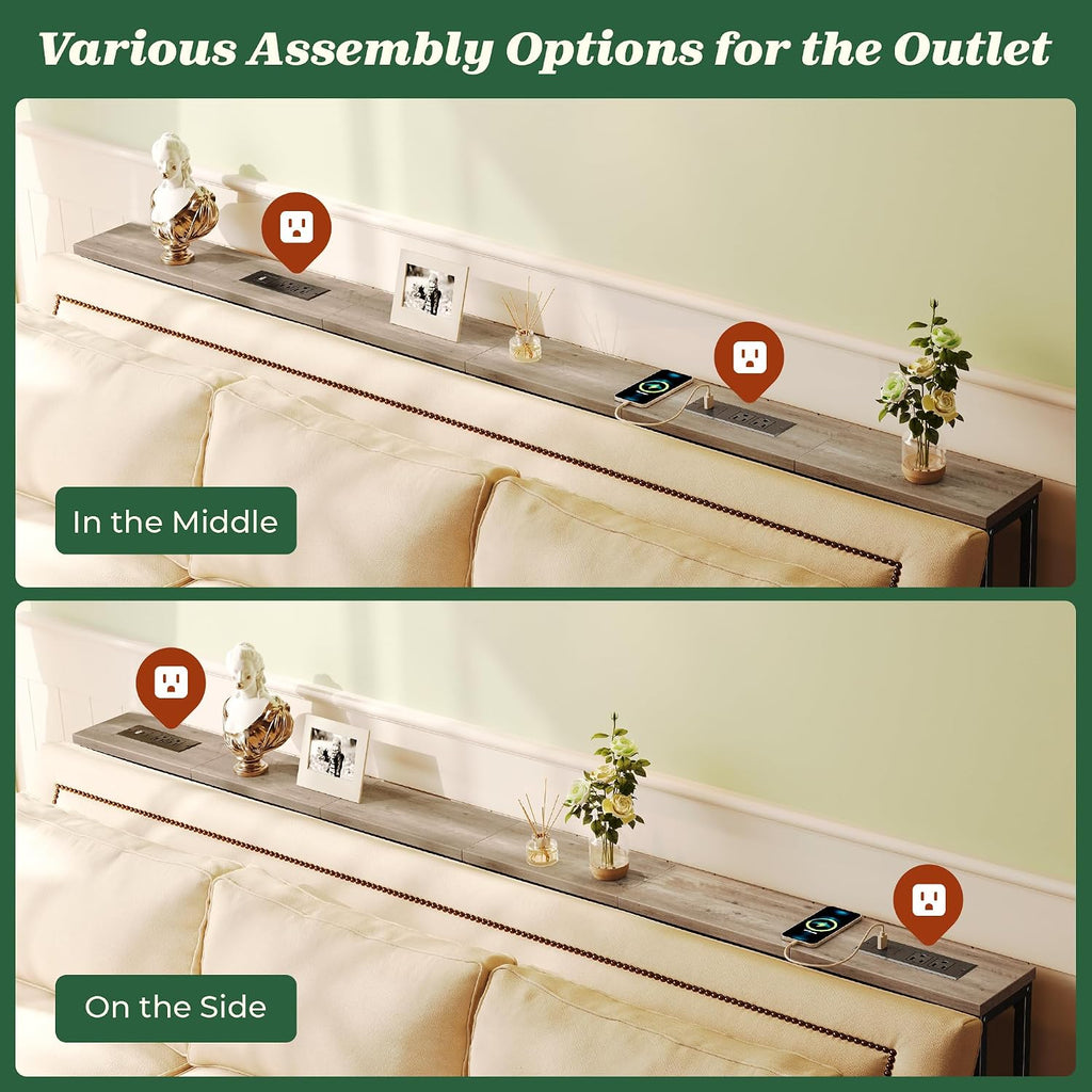 SUPERJARE 78.8 inch Narrow Behind Couch Table with 2 Charging Stations