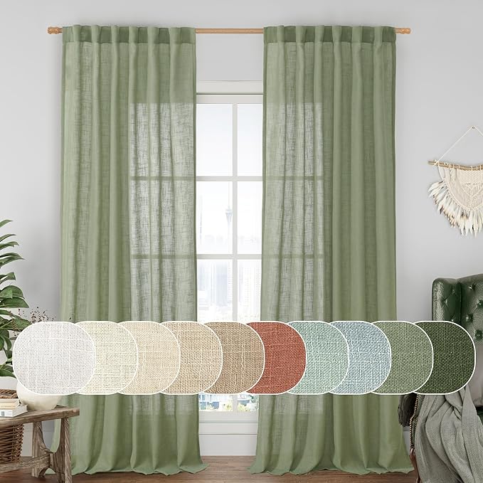 LAMIT Sage Green Linen Curtains 90 Inch by LAMIT