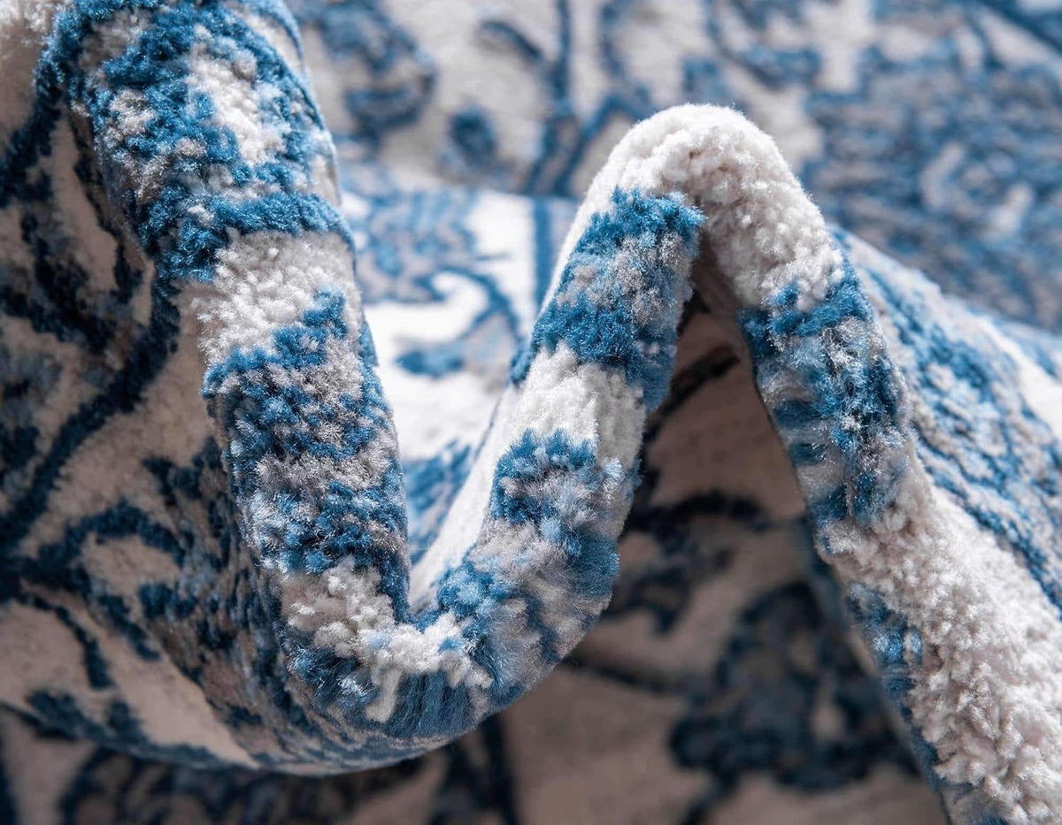Unique Loom Boston Collection Area Rug - Floral (3' 3" Round, White Blue/ Gray)